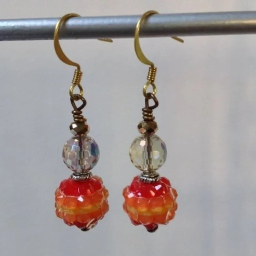 Handcrafted Sunset Color Bead Earrings Womens Jewelry Boho Holiday Gift Festival